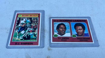 Two 1975 OJ Simpson Football Cards, NFL Scoring Leaders Card And Record Breaker Card