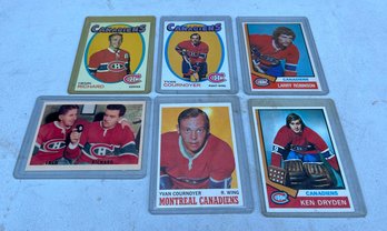 6 Vintage NHL Montreal Canadiens Hockey Cards, Henri Richard, Yvan Cournoyer, Larry Roninson, Ken Dryden
