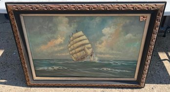 Vintage Framed Muller Painting Of A Ship On The Ocean