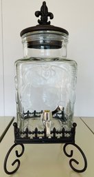 Beverage Server With Metal Base And Top And Clear Glass - NEW!