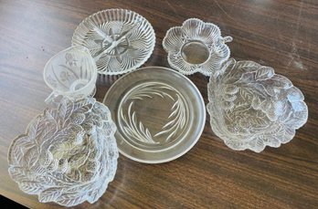 Assorted Glass Dishes - One Is A Nice Pair With Fruit Etching