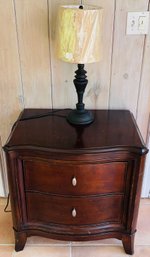 Pretty Wood Side Table With Nice Oil Bronze Lamp With Shade (plastic Still On The Shade)
