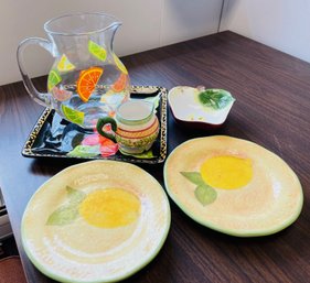 Great Entertaining Set - Pitcher With Two Lemon Plates, Creamer, Side Dish