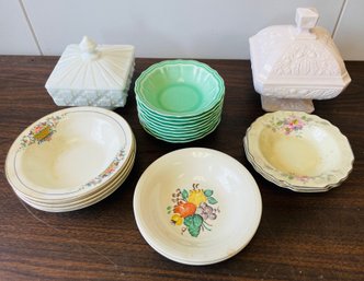 2 Candy Dishes  - One White, The Other Blush Toned With Some Pretty Vintage Small Dishes
