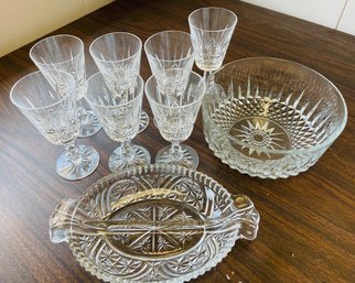 Pretty Crystal Bowl, Glasses, And Olive/nut Tray