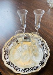 Pretty Metal Tray With Cordial Glasses