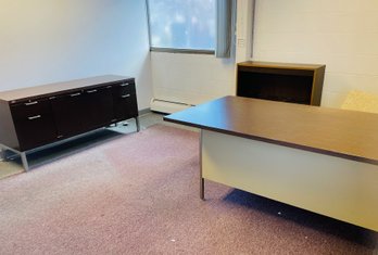 Office Furniture - Desk, Chair, Metal Side Cabinet And Book Case