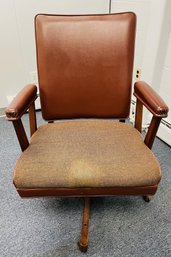 Office Chair - Nice Leather - Needs A Good Cleaning And Wheel To Be Re-attached