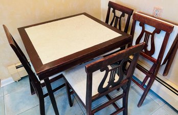 Folding Card Table With 4 Folding Chairs - Vintage And In Good Condition