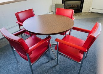 Vintage Set Of 4 Power Red (Vinyl) Steelcase Chairs With Round Table
