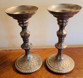 Pretty And Sturdy Metal / Silver Toned Candlesticks