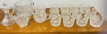 Nice Assortment Of Glassware.  Punch Cups, Decanter And Crystal Dish