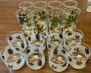 Gorgeous Glasses With Leaf Pattern, Color And Gold Rim