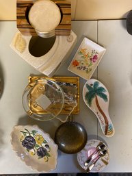 Assorted: Tissue Box With Matching  Coasters Ash Trays Hand Painted Floral Shallow Dish With Scalloped Edges