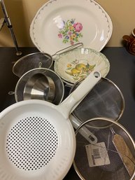 Assorted: Sieves And Collander Platter With Needlepoint Floral Design