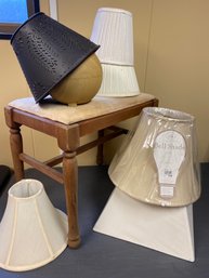 Assorted Lamp Shades One Lamp Base Small Bench