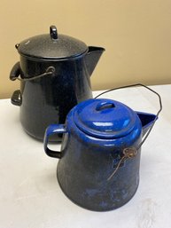 Vintage Blue And Black Metal Pitchers