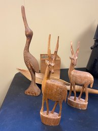 Carved Wooden Figures (2-deer/1-bird) Wooden Box Other Object