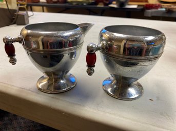 Keystone Chrome Plate Copper Creamer And Sugar Vessel