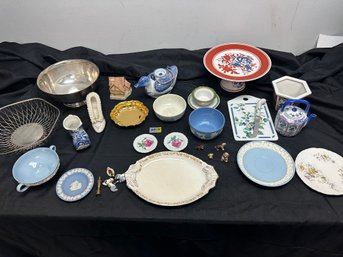 Table Lot Of Various Glassware Pieces-- Wedgewood, Imari, Etc