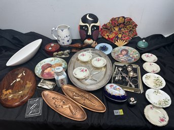 Table Lot Of Glassware And Other Items, Collectible Plates, Asian