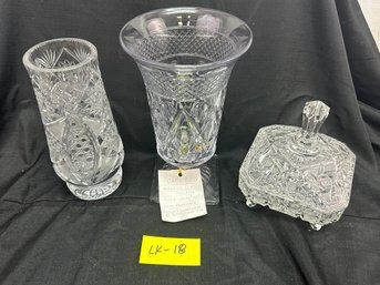 Three Beautiful Pieces Of Cut Glass Including Cape Cod Imperial Glass Vase