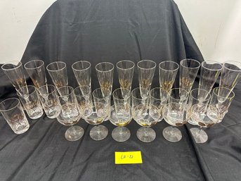 Set Of Glasses, Gold Gilded Wheat Design