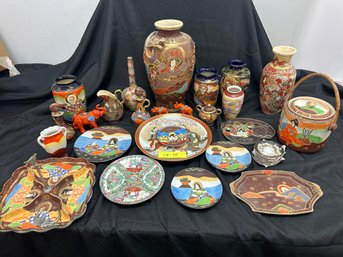 Table Lot Of Asian Table Ware, Vases Etc.