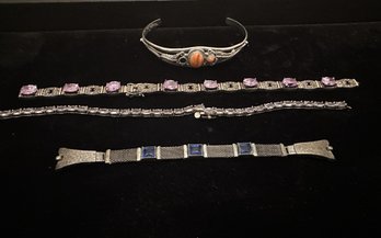 Sterling Silver Pieces With Gemstones Broken -For Repair/Scrap-Some Nice Pieces Here! TOTAL WEIGHT 46.78 Grams