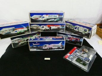 (Lot Of 8) Hess Trucks In Original Boxes AND A Drew Bledsoe Action Figure