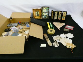 Small Flat Of Interesting Items - Antique Razor / Nice Framed Miniatures / More!