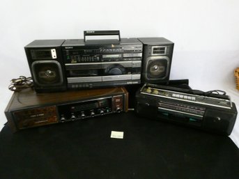 Eclectic Musical Lot / Teledyne 8-track/receiver - 2 Sony Boom Boxes - CD's - 45 RPM Records