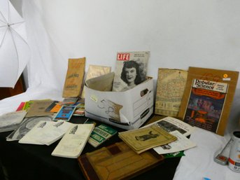 Box Lot Of Paper Ephemera - Some Old / Travel - Art - Interesting Items