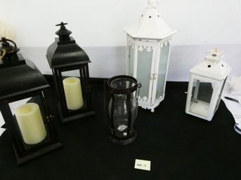 (Lot Of 5) Lanterns - Decorative Or Functional - White Ones Likely Vintage - Tallest Is 20'H