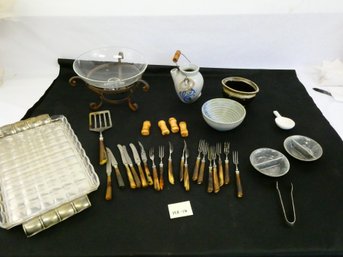 Flat Lot Of Vintage Tableware - Reinnickel Forks And Other Stoneware, Glass And Others