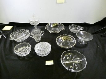 (Lot Of 12) Pieces Of Cut And Pressed Glass Serving Pieces