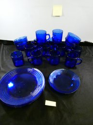 Box Lot Of Cobalt Blue Glass Dishes - Mismatched Set - Made In Mexico