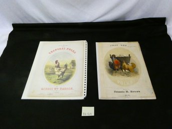 (Lot Of 2) Antique Sheet Music With Beautiful Color Covers Featuring Chickens - Ca. 1856