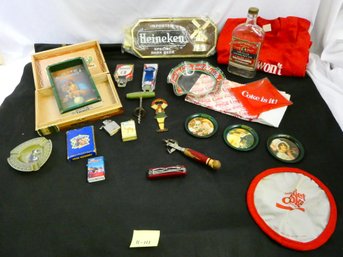 Clean Flat Of Vintage Coca-Cola Beverage Related Items (and Others!) - Swiss Army Knife, Lighers And More!