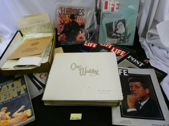 Large Tub Of Paper And Ephemera - Life Magazines / Maps / Books  1950's Wedding Album (with Pics!), Kennedy