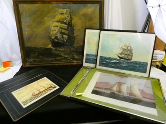 (Lot Of 9) Nautical Graphics - Framed Art & Cork Backed Placemats