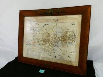 Antique Framed Map Of Boston 1722.  Frame Is 31' X 25'