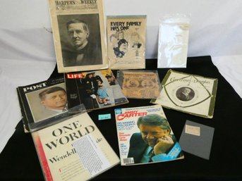 Nice Lot Of Political Ephemera Including The Post And Life Magazines From 1963 And Harpers Weekly 1866!