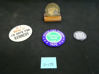 Political Buttons And Clinton/gore Inaugural Medal