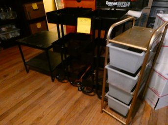 Lot Of 4 Metal Storage Racks/bins - 2 On Wheels