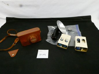 Argus Camera In Leather Case W/ Flash Accessories.