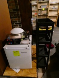 Mini Fridge, Light Fixture And Small Shelving Unit! Untested