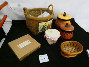 Lot Of 4 Longaberger Baskets, Plus Large Basket And Longaberger Iron Trivets!