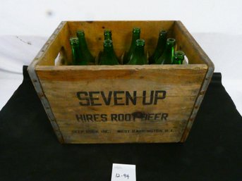 Wooden 7 Up Crate With 9 Bottles!1 Bottle Chipped On Top. Not All Bottles Are 7up.