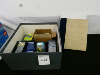 Box Lot Of Poke Mon Cards And Tins. Also 2 Empty Binders, Pokemon Collection